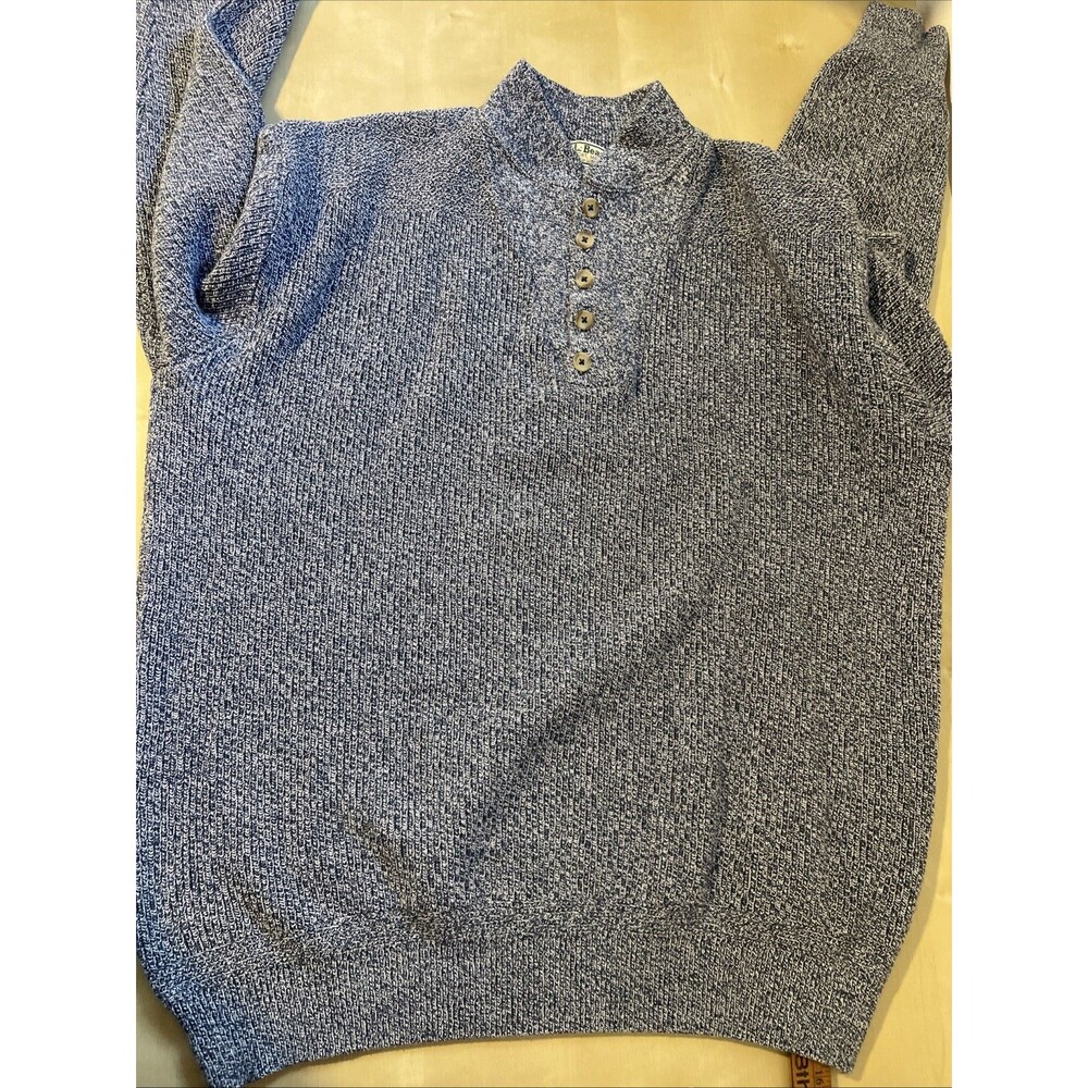Vintage L.L.Bean Men’s XL Long Henley Sweater 100% Cotton Made USA Navy/ Gray